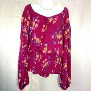 Maurice's Balloon Sleeve Floral Top Size 3X